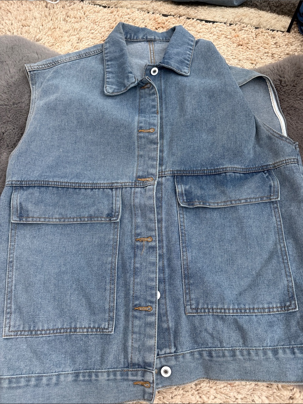 Denim Utility Vest in Light Blue